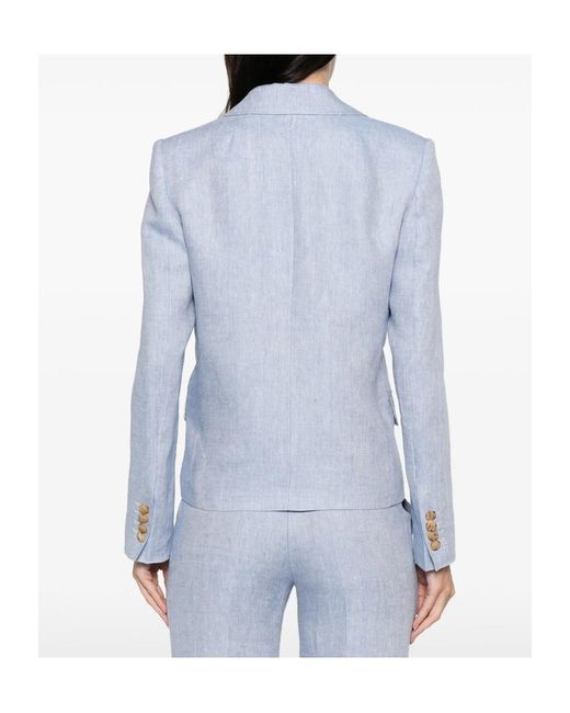 Etro Blue V-Neck Linen Blazer