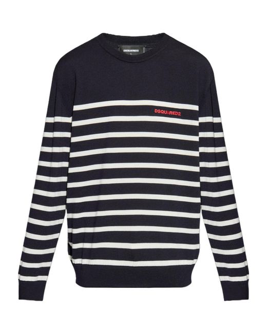 DSquared² Blue Round-Neck Knitwear for men