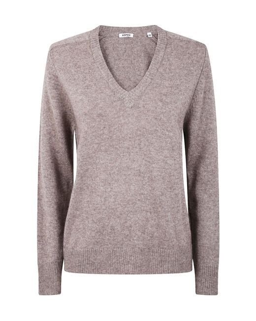 Aspesi Brown V-Neck Long Sleeved Jumper