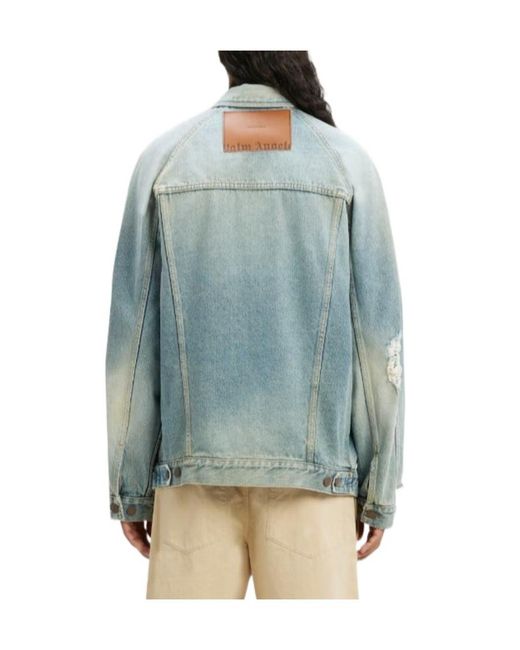 Palm Angels Blue Distressed Logo Patch Jacket for men