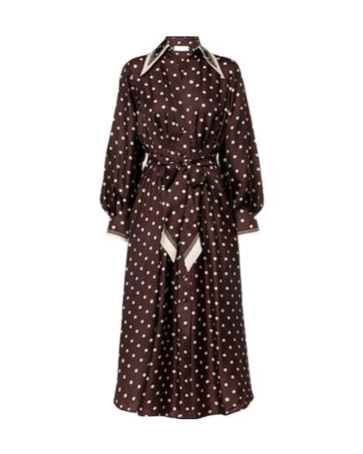 Zimmermann Brown Polka-Dot Belted Silk Shirt Dress
