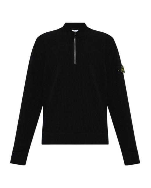 Stone Island Black Logo Patch Half-Zipped Jumper for men