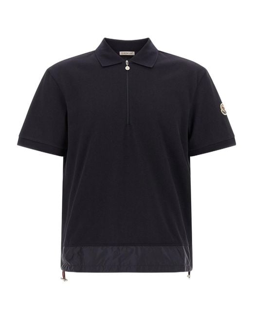 Moncler Blue Quater-Zip Short-Sleeve Polo Shirt for men