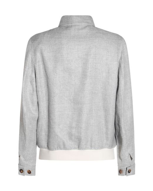 Brunello Cucinelli Gray Long-Sleeved Button-Up Jacket for men