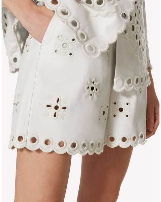 RED Valentino Natural High Waist Broderie Shorts