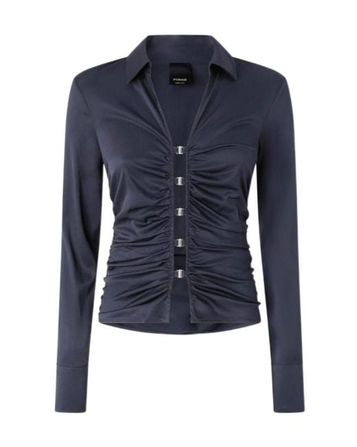 Pinko Blue Shiny Gathered-Detail Blouse