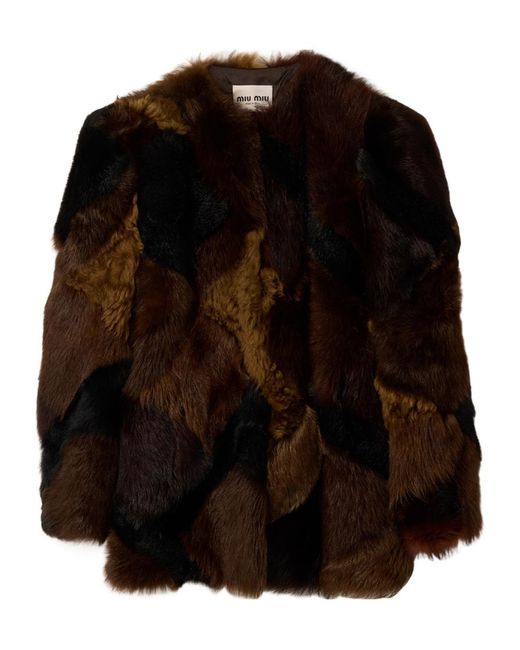Miu Miu Black Shearling Patchwork Caban Jacket