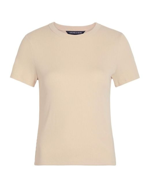 Veronica Beard Natural Pruitt Ribbed Stretch-Cotton T-Shirt