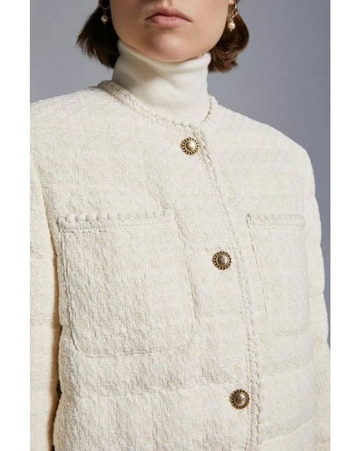 Moncler White Tweed Button-Up Jacket