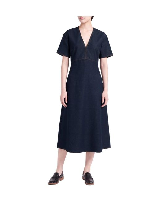 Max Mara Blue Dark Short-Sleeved Denim-Effect Dress