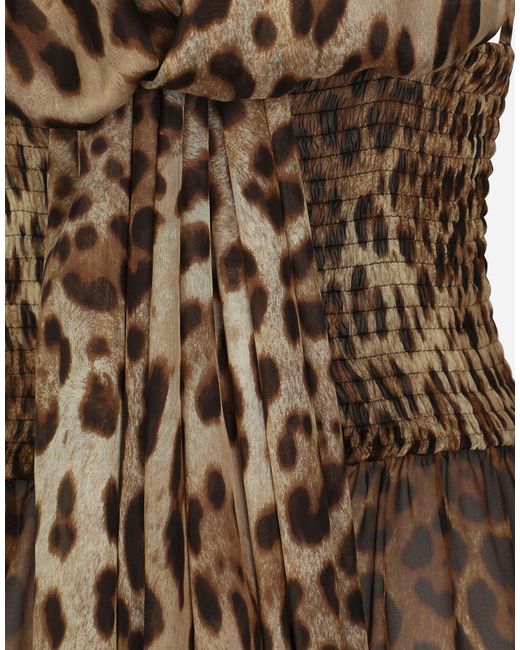 Dolce & Gabbana Natural Long Leopard-Printed Chiffon Dress