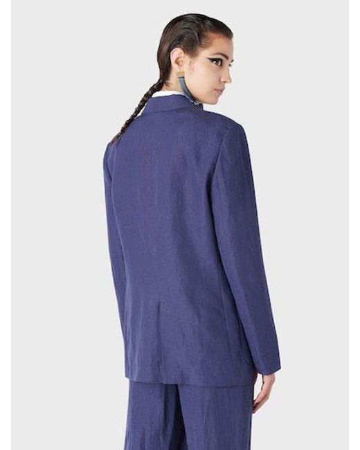 Giorgio Armani Blue Double-Breasted Linen Suit Jacket