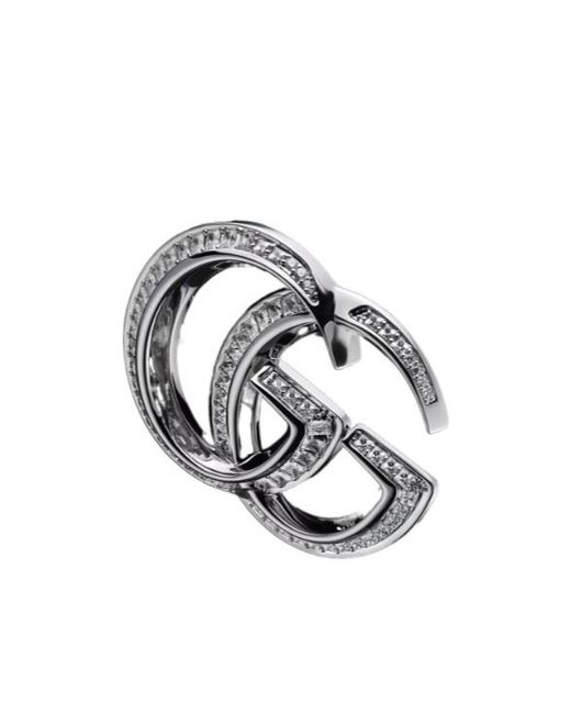 Gucci White Gg Marmont Crystal Brooch