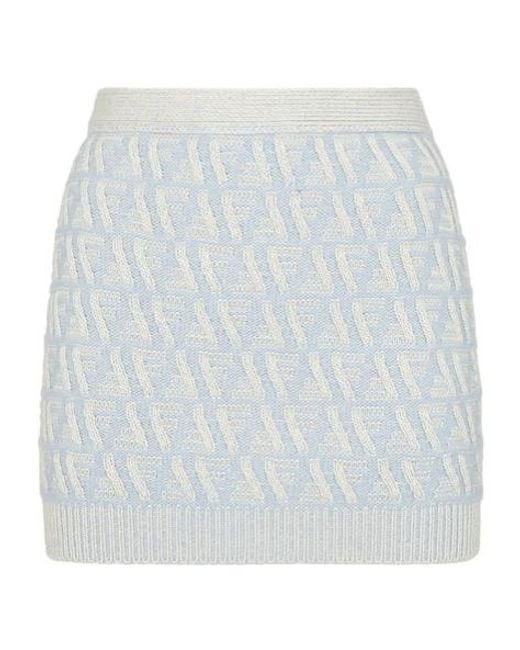 Fendi Gray Ff Logo Intarsia Knit Mini Skirt