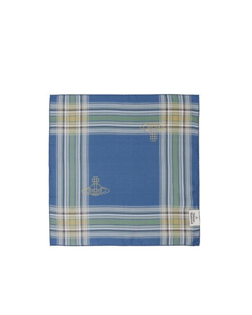 Vivienne Westwood Blue Madras Check Pocket Square for men