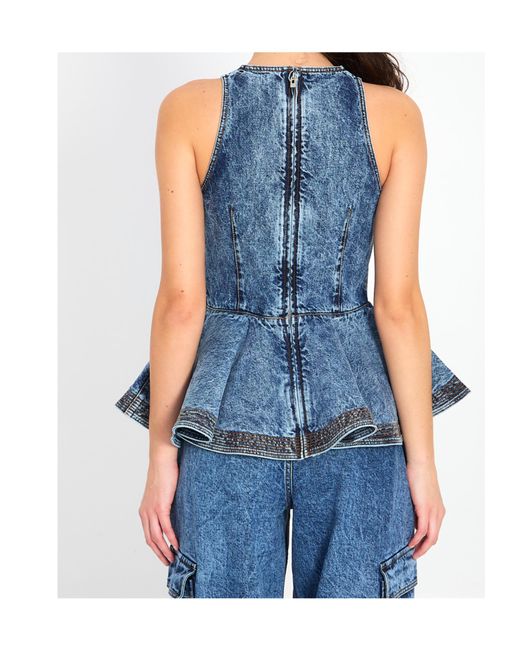 Alaïa Blue Alaïa Peplum Denim Top