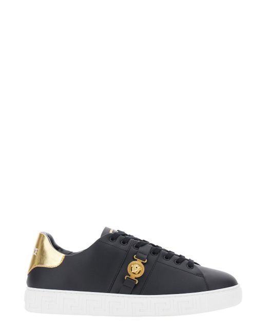 Versace Blue Low Top Sneakers With Contrasting Heel With Logo Lettering And Medusa Plaque for men
