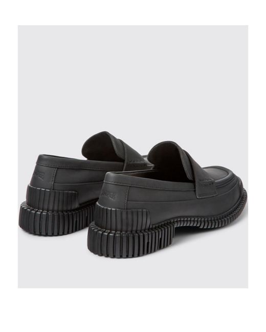 Camper Black Pix Ribbed-Detailing Leather-Sole Loafers