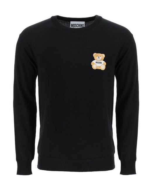Moschino Black Teddy Bear Patch Crewneck Knitted Jumper for men