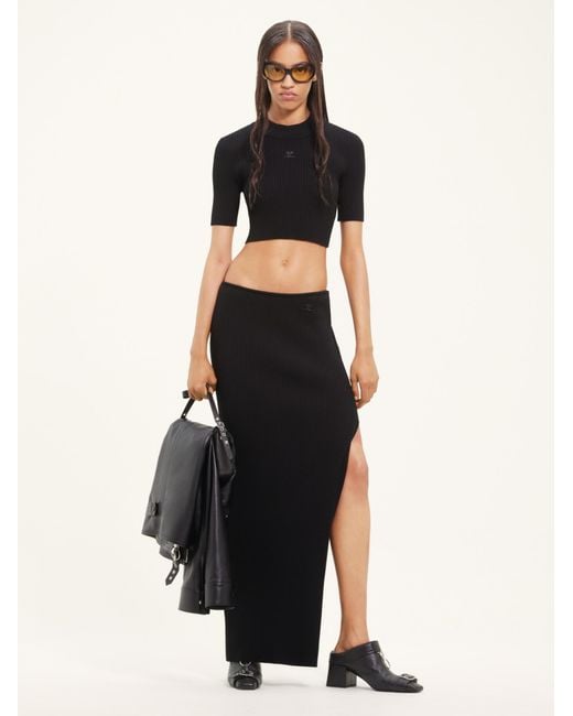 Courreges Black Courrèges Mockneck Rib Knit Cropped Top
