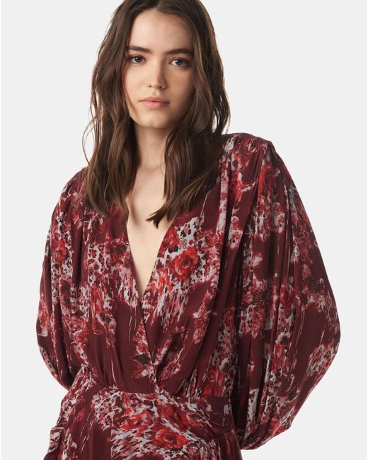 IRO Red Azula Printed V-Neck Dress