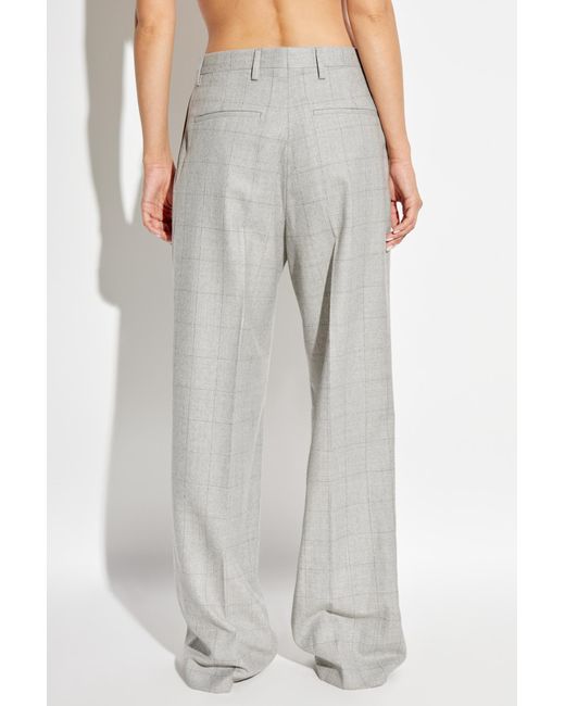 Dries Van Noten Gray Checked Pleated Trousers