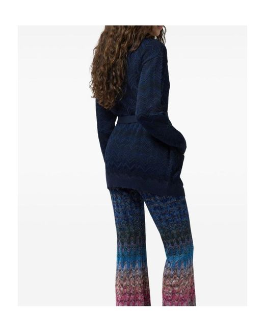 Missoni Blue Zigzag-Knit Belted Cardigan