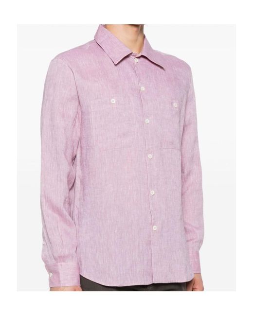 Brunello Cucinelli Pink Linen Shirt for men