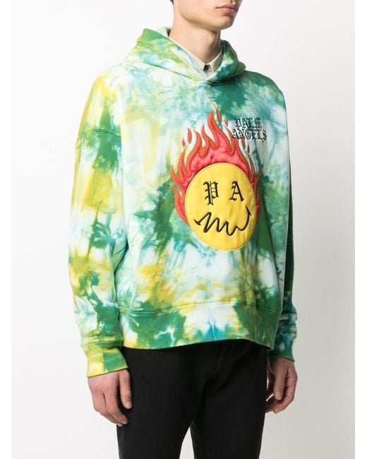 Palm Angels Green Burning Head Tie-Dye Hoodie for men