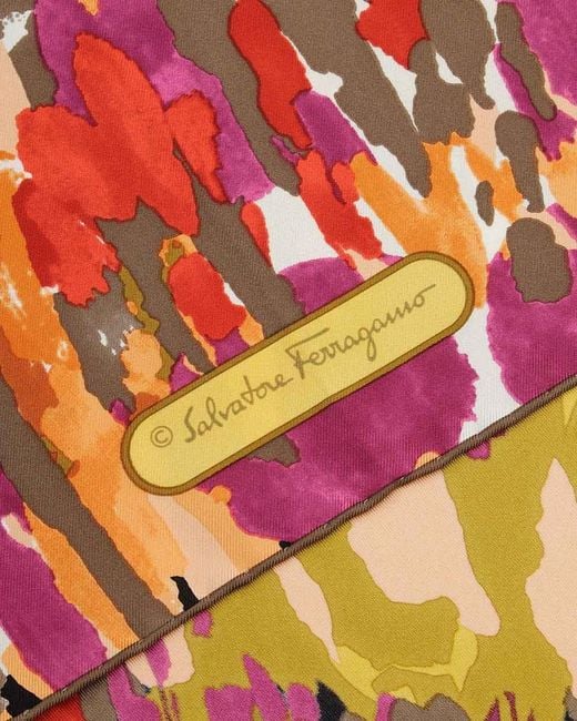 Ferragamo Orange Printed Square Silk Scarf