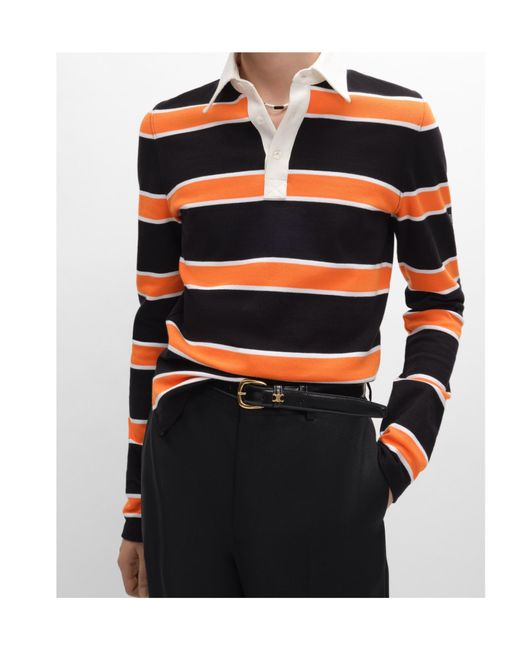 Céline Black Striped Cotton Jersey Polo for men