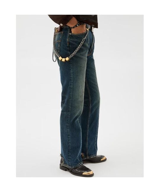 Versace Blue Distressed Straight-Leg Jeans for men