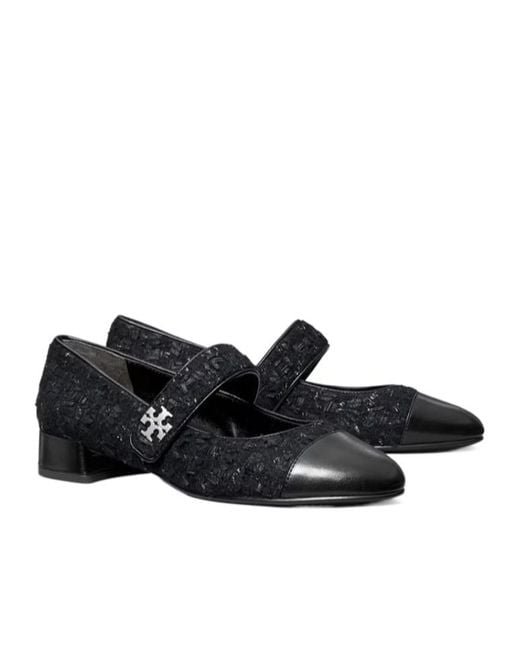 Tory Burch Black Tweed Cap-Toe Ballet Flats