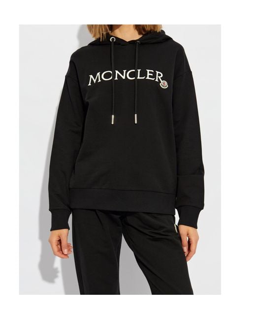 Moncler Black Logo Embroidered Drawstring Hoodie