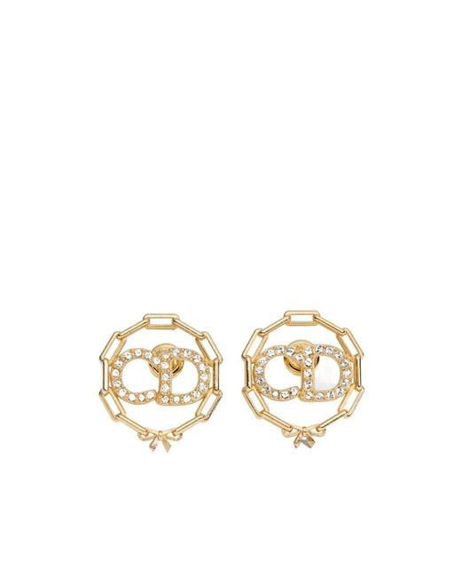 Dior Metallic Crystal Logo Stud Earrings