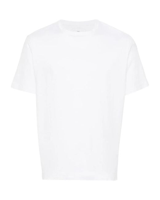 Fedeli White Crew Neck Garment-Dyed T-Shirt for men