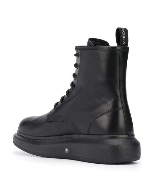 McQueen Black Round Toe Lace-Up Ankle Boots for men