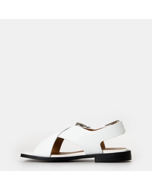 Ganni White Buckle Flat Sandals