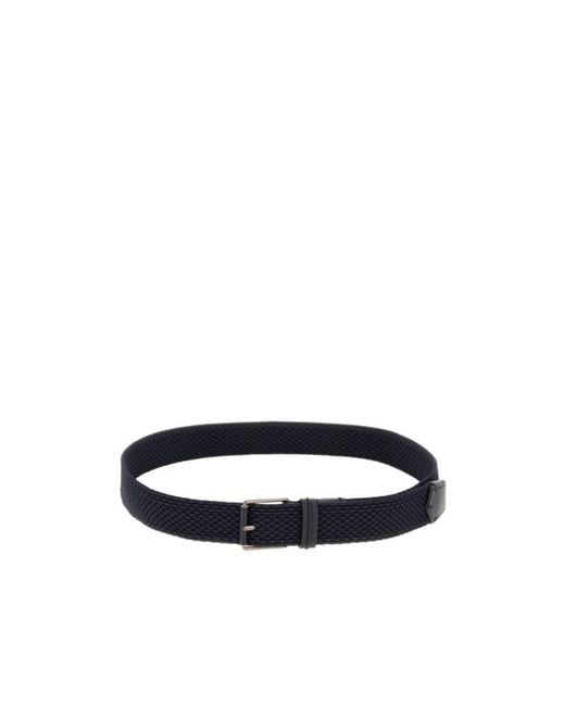 Zegna Blue Woven Leather-Trim Belt for men