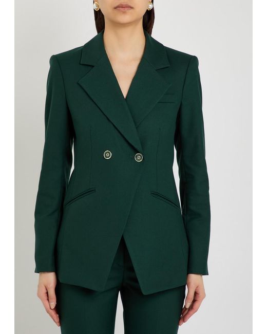 Veronica Beard Green Double-Breasted Woven Blazer Jacket