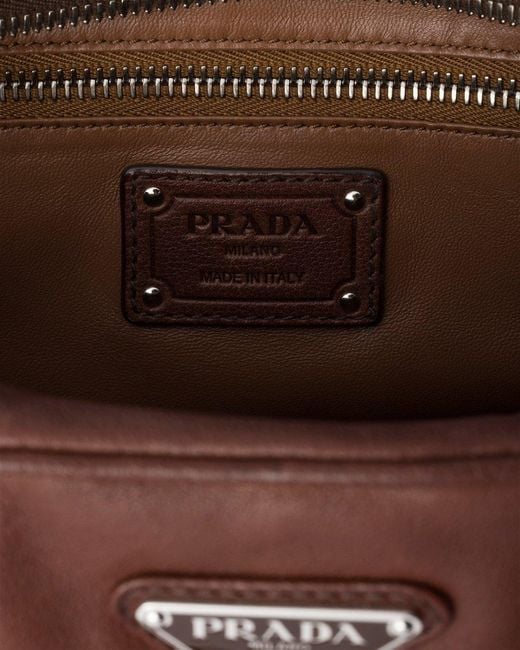 Prada Brown Large Washed Leather Top-Handle Bag