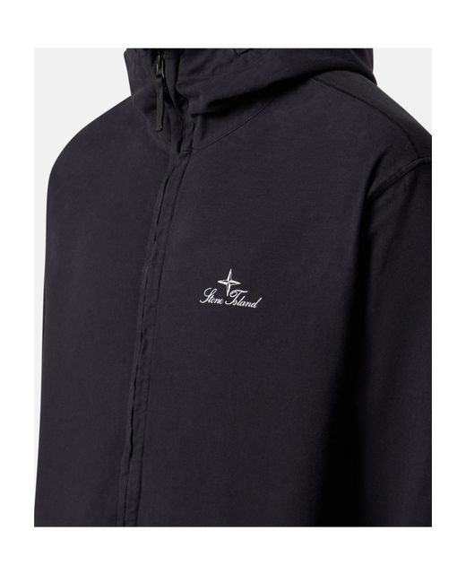 Stone Island Blue Regular-Fit Hooded Zipper-Up Shirt With Pockets for men