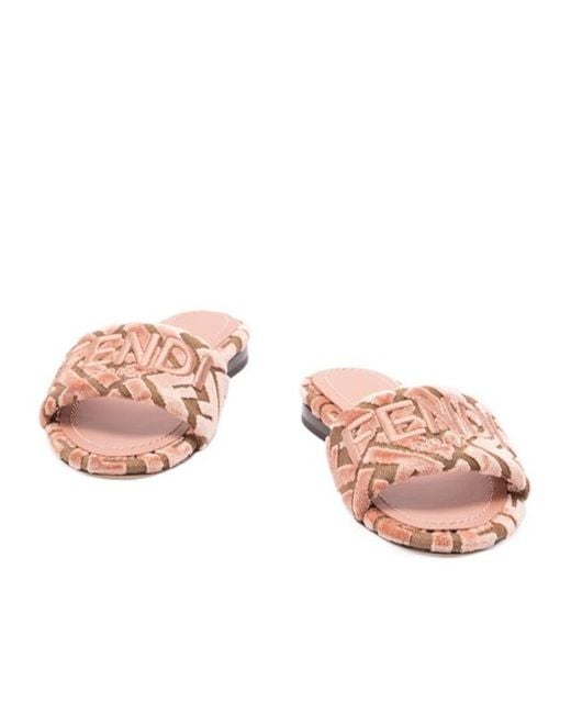 Fendi Pink Ff Flocked Sandals