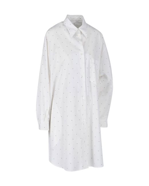 MM6 by Maison Margiela White Polka-Dot Cotton Shirt Dress