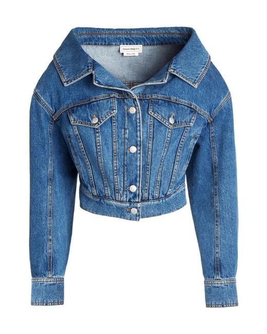 McQueen Blue Cropped Denim Jacket