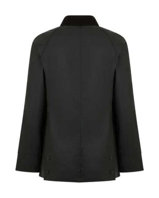 Barbour Black Beadnell Waxed Corduroy-Collar Jacket