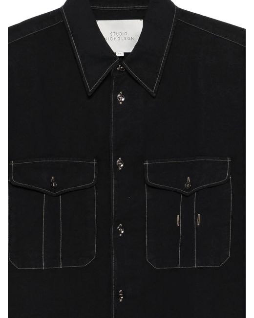 Studio Nicholson Black Collared Long-Sleeved Shirt
