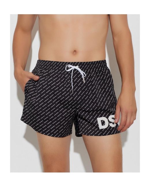 DSquared² Black Wide-Leg Swim Shorts for men