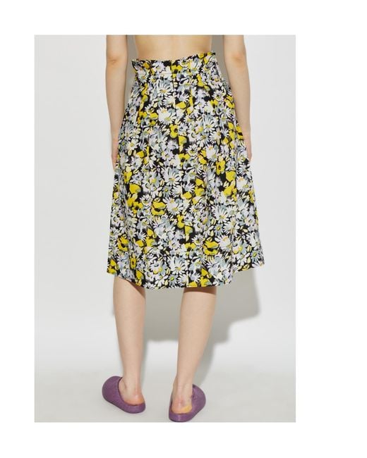 Marni White Floral Print Pleated Skirt