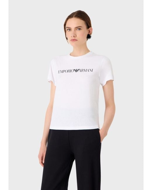 Emporio Armani White Logo Printed Crewneck T-Shirt